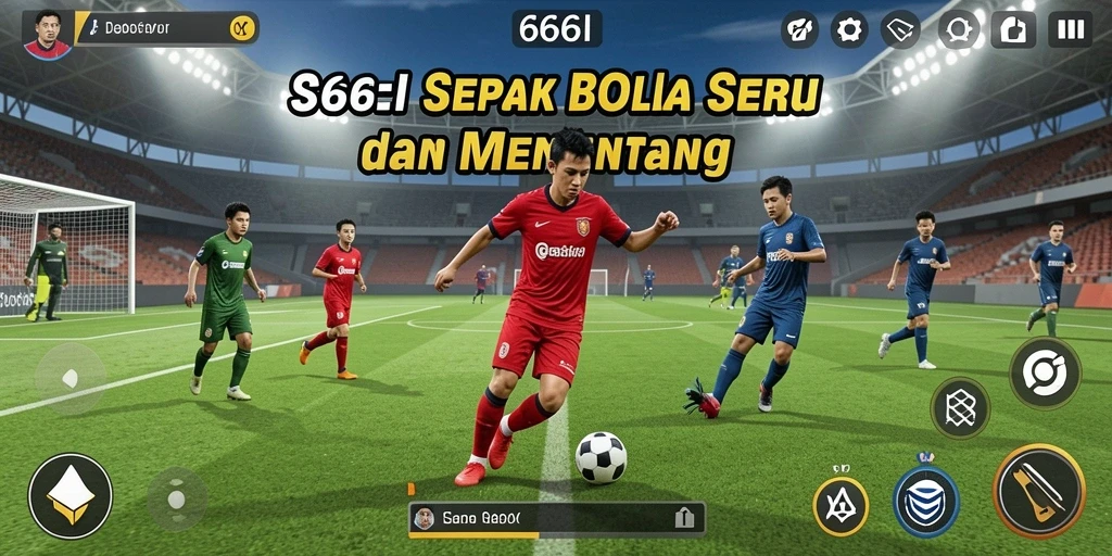 Gameplay seru dalam 666I dengan pengaturan lapangan sepak bola.