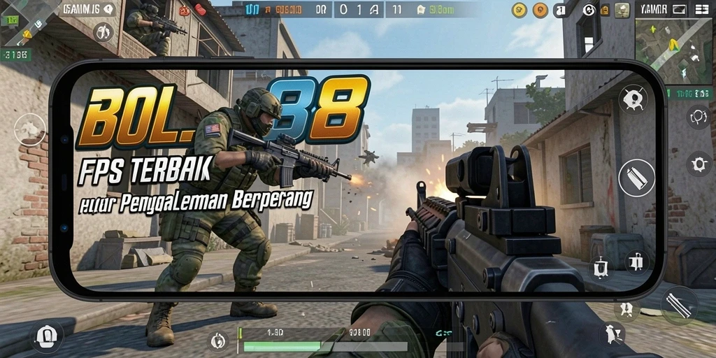 Tampilan gameplay mendebarkan dalam pertempuran FPS BOLA88.