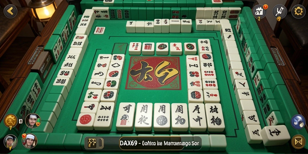 Tampilan gameplay DAX69 dengan ubin Mahjong yang berwarna-warni.