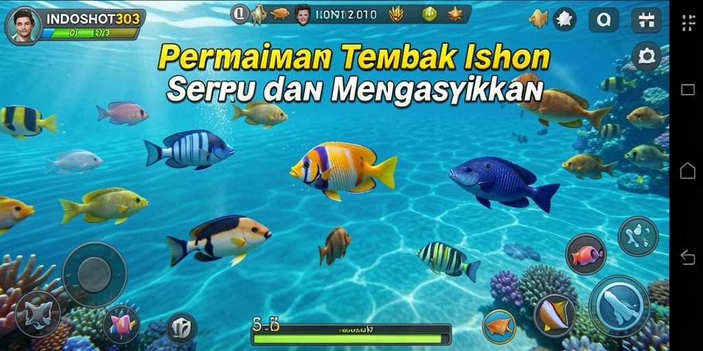 Tampilan gameplay seru INDOSLOT303 saat menembak ikan.