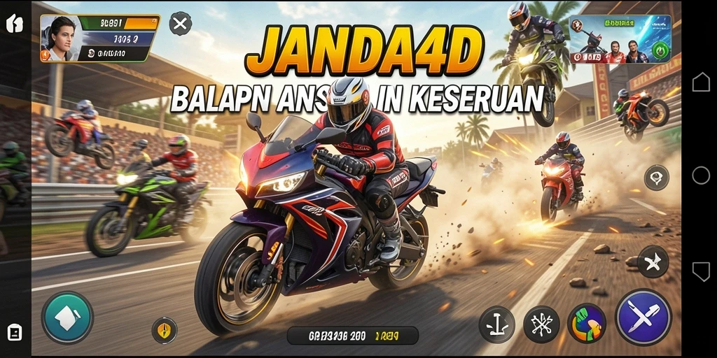 Screenshot menunjukkan momen seru balapan motor di JANDA4D.