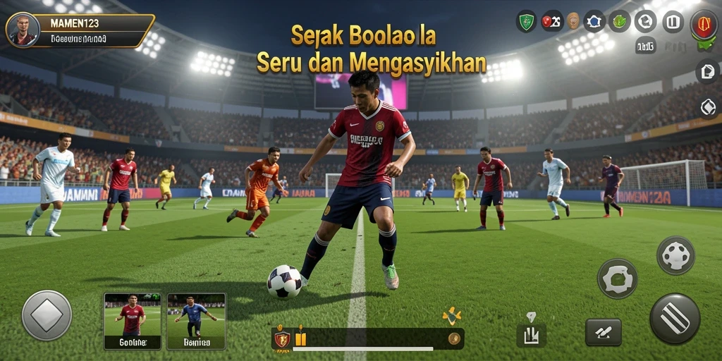 Screenshot gameplay MAMEN123 menampilkan momen seru pertandingan sepak bola.