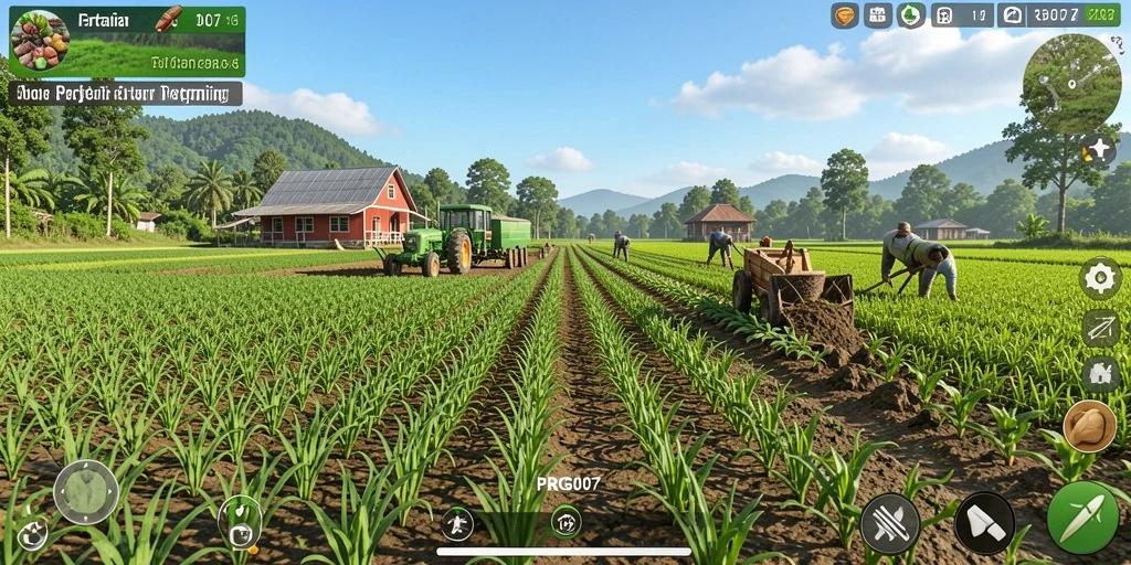 Tampilan layar utama PRG007 saat gameplay pertanian yang seru.